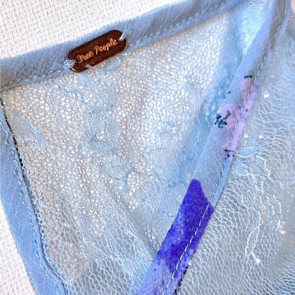 Free People Daphne Blouse In Silver Blue Combo Smocked Top Sz Small $128 - Picture 8 of 10